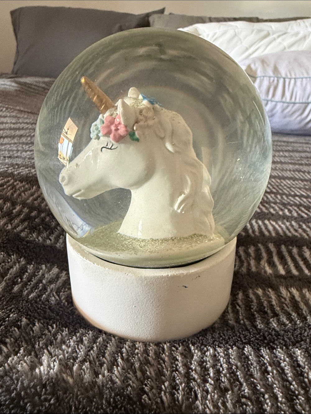 Unbranded White Unicorn Snow Globe with Gold Horn